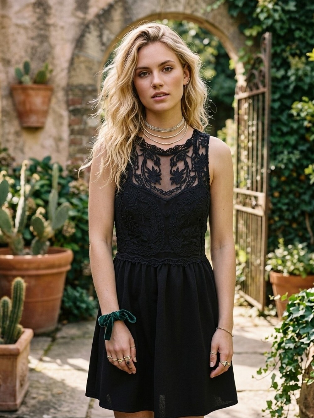3/$25 H&M Whimsigoth Lace Skater Dress Moody Goth Coquette Grunge Festival